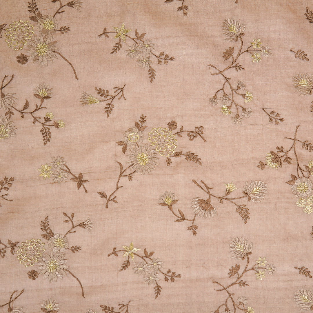 Mahzar Jaal On Blush Tussar Silk Embroidered Fabric