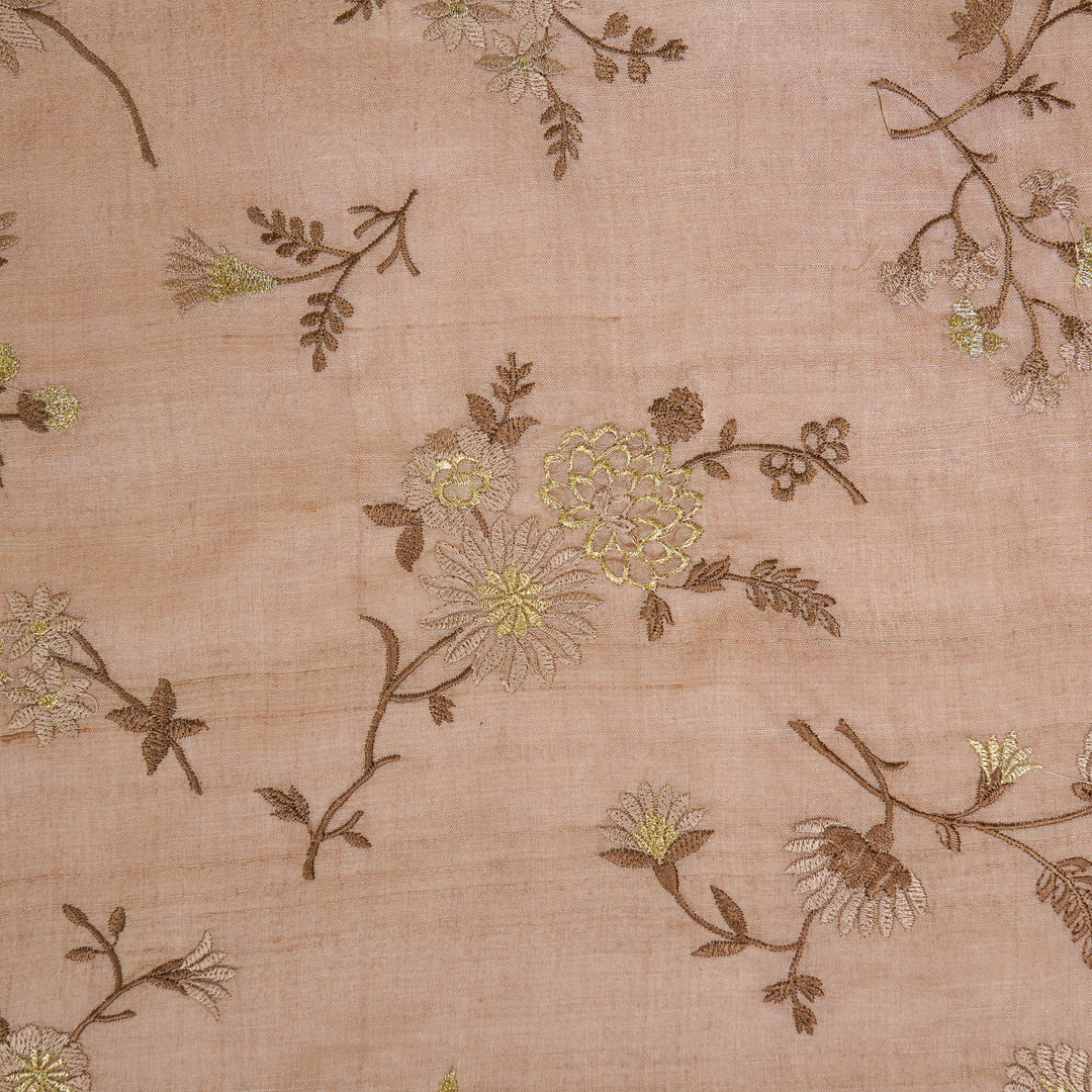 Mahzar Jaal On Blush Tussar Silk Embroidered Fabric