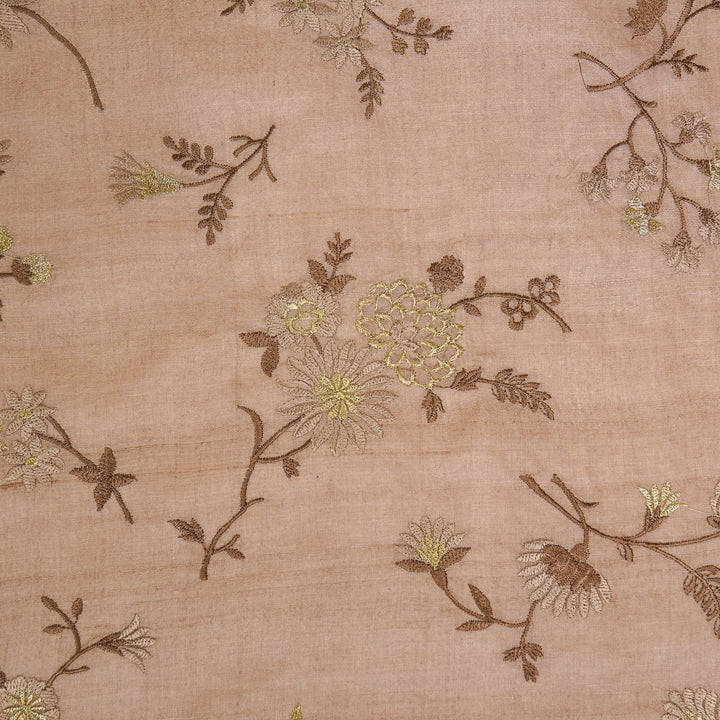 Mahzar Jaal On Blush Tussar Silk Embroidered Fabric