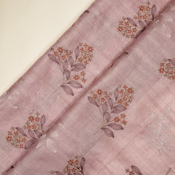 Kisalay Buta On Lilac Tussar Silk Embroidered Fabric