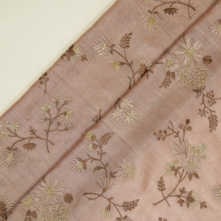 Mahzar Jaal On Blush Tussar Silk Embroidered Fabric