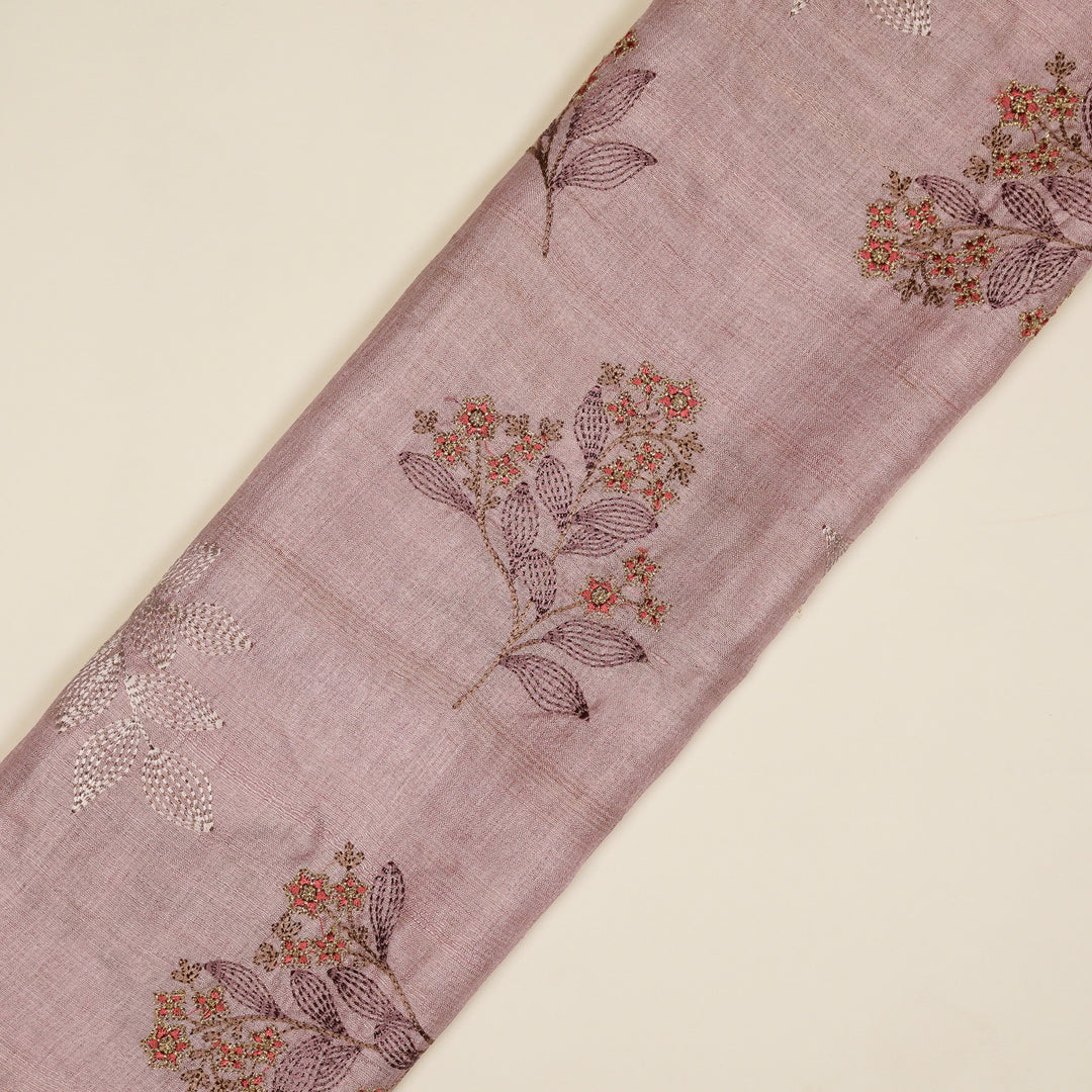 Kisalay Buta On Lilac Tussar Silk Embroidered Fabric