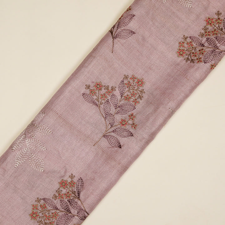 Kisalay Buta On Lilac Tussar Silk Embroidered Fabric