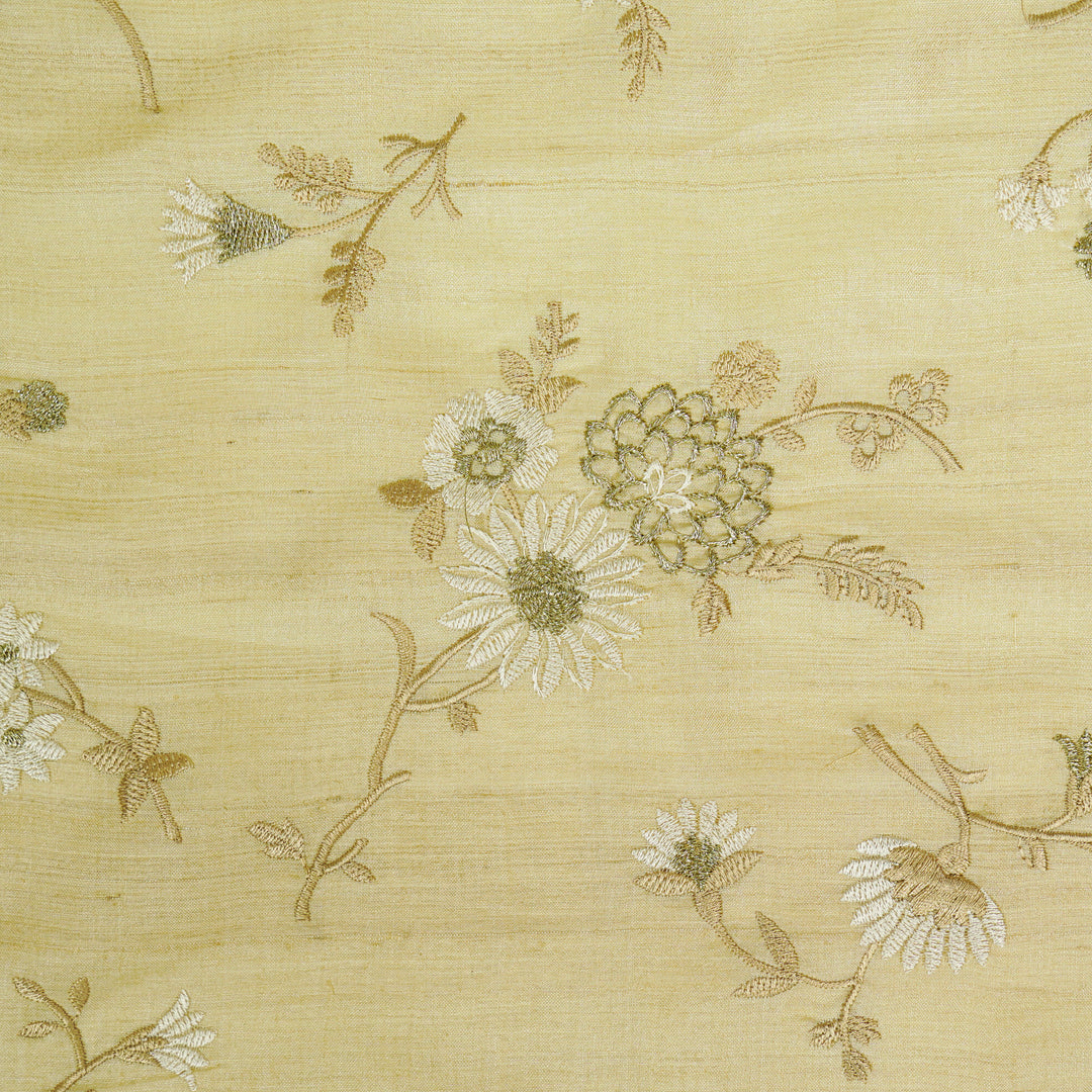 Mahzar Jaal On Natural Tussar Silk Embroidered Fabric