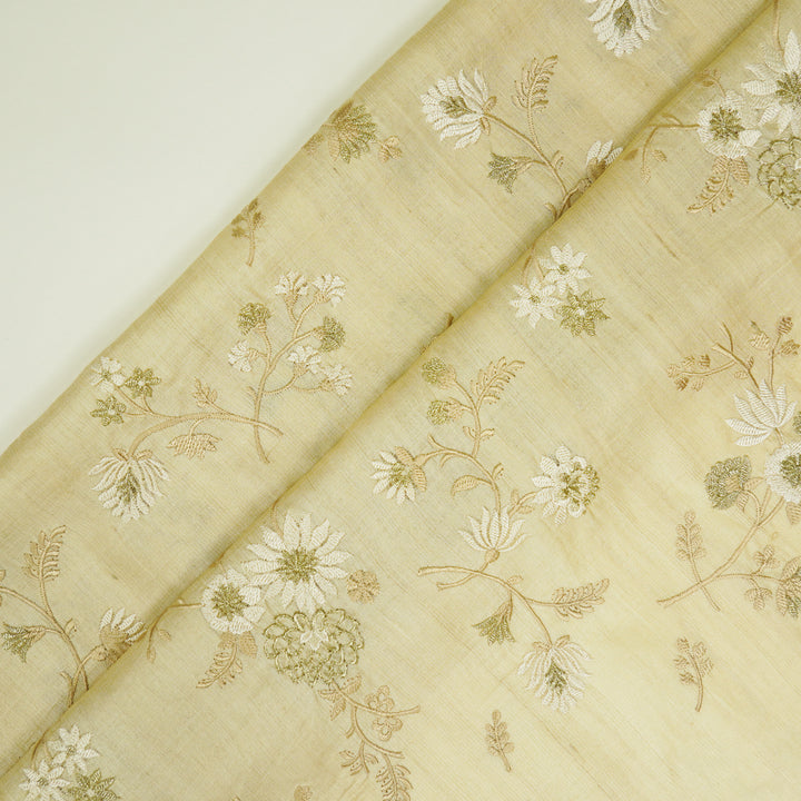 Mahzar Jaal On Natural Tussar Silk Embroidered Fabric