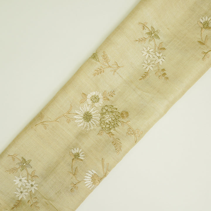 Mahzar Jaal On Natural Tussar Silk Embroidered Fabric