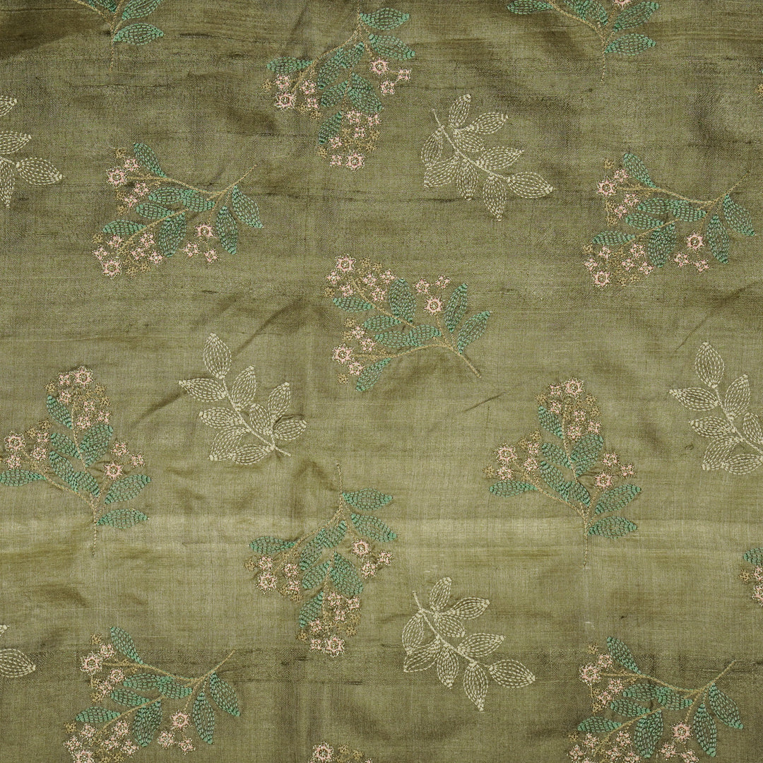 Kisalay Buta On Mouse Tussar Silk Embroidered Fabric