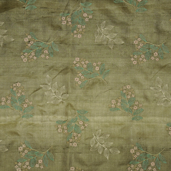 Kisalay Buta On Mouse Tussar Silk Embroidered Fabric