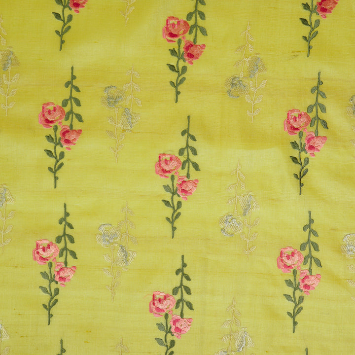 Noura Buta On Lemon Tussar Silk Embroidered Fabric