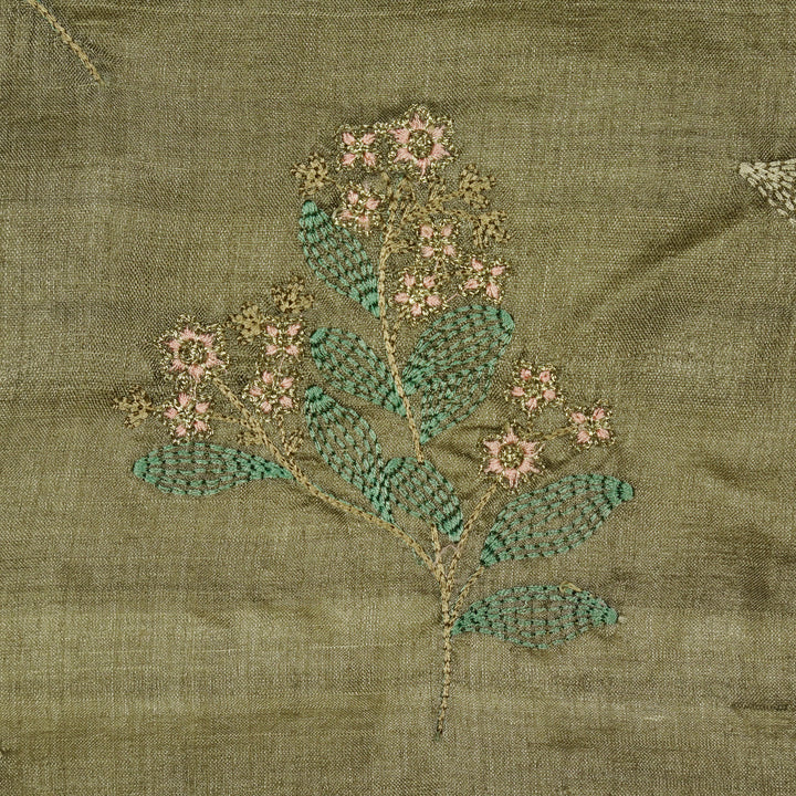 Kisalay Buta On Mouse Tussar Silk Embroidered Fabric