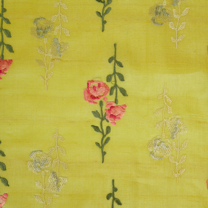 Noura Buta On Lemon Tussar Silk Embroidered Fabric
