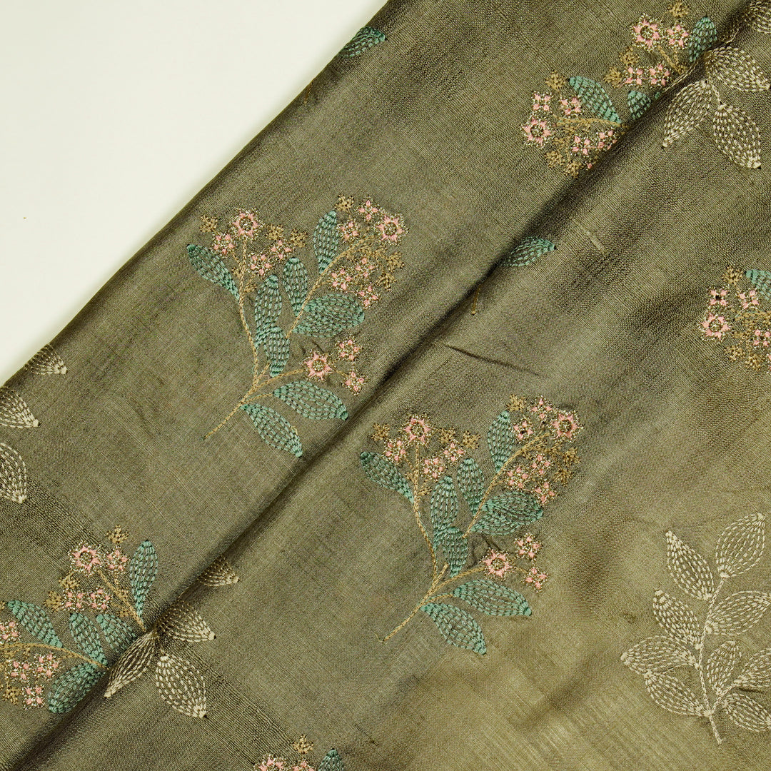 Kisalay Buta On Mouse Tussar Silk Embroidered Fabric