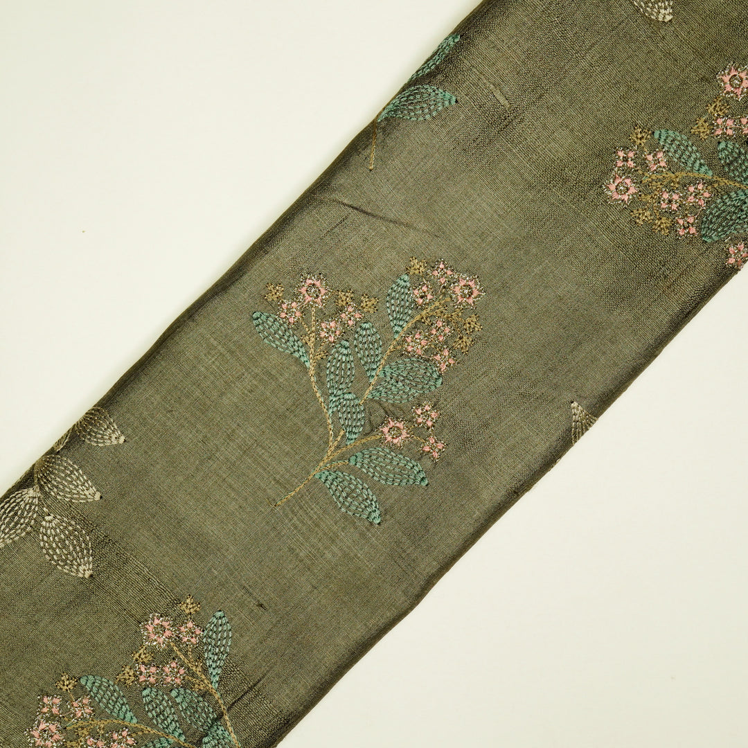 Kisalay Buta On Mouse Tussar Silk Embroidered Fabric