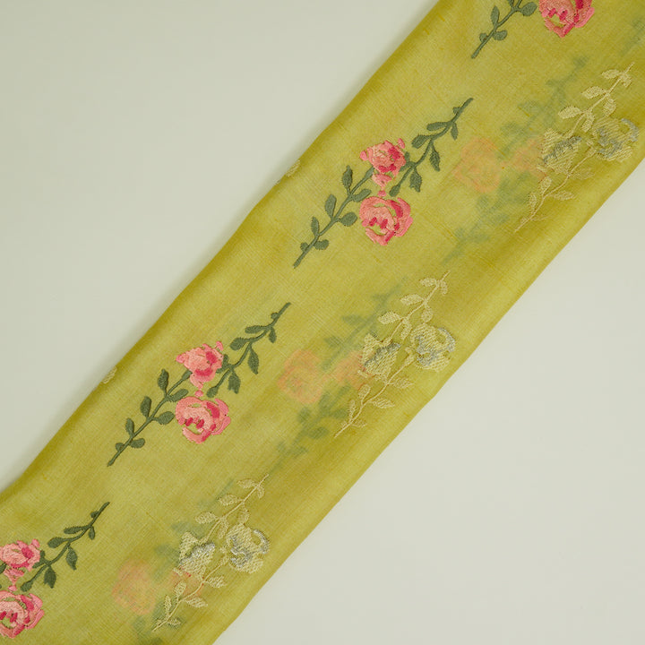 Noura Buta On Lemon Tussar Silk Embroidered Fabric