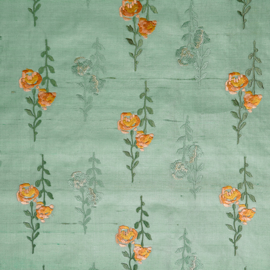 Noura Buta On Aqua Tussar Silk Embroidered Fabric