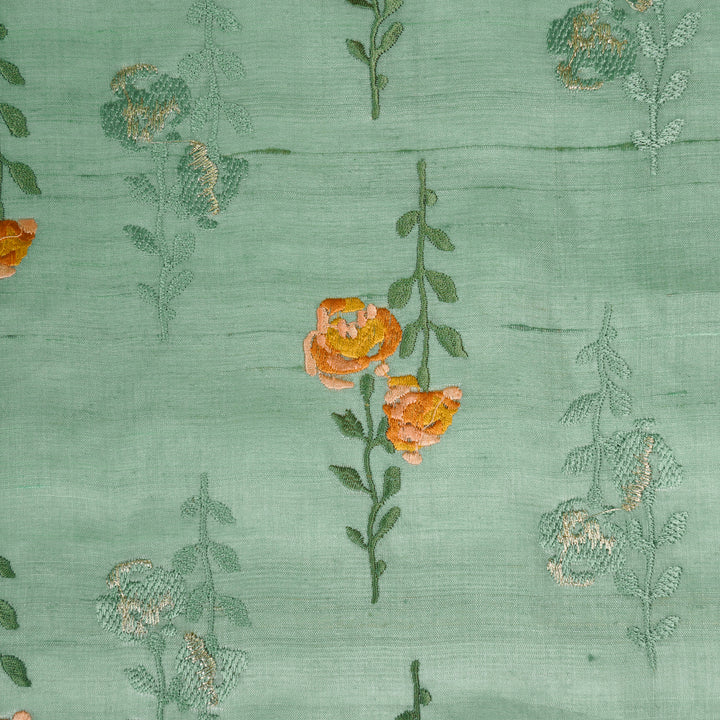 Noura Buta On Aqua Tussar Silk Embroidered Fabric