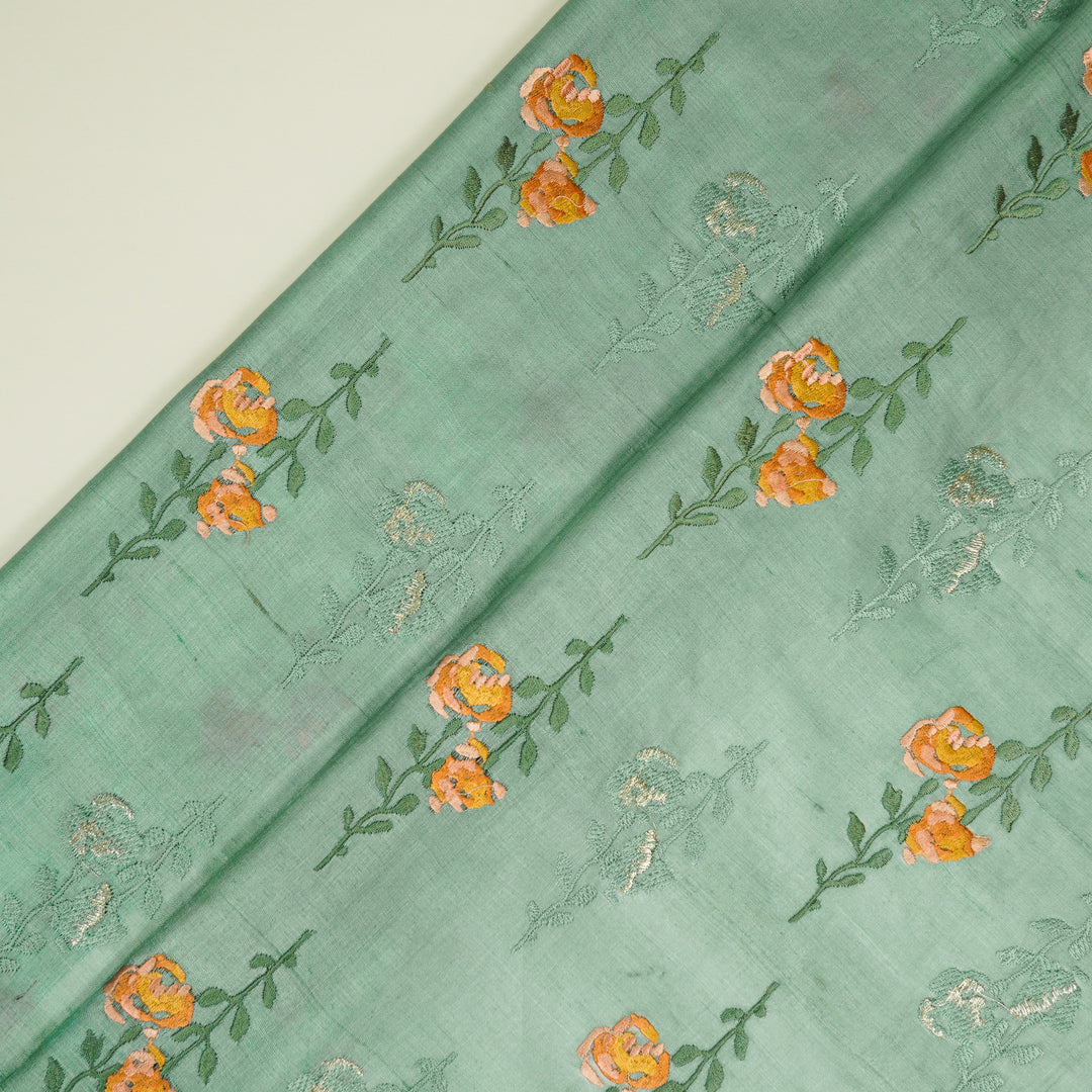 Noura Buta On Aqua Tussar Silk Embroidered Fabric