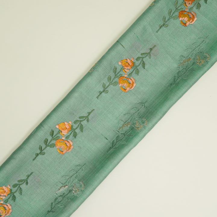Noura Buta On Aqua Tussar Silk Embroidered Fabric