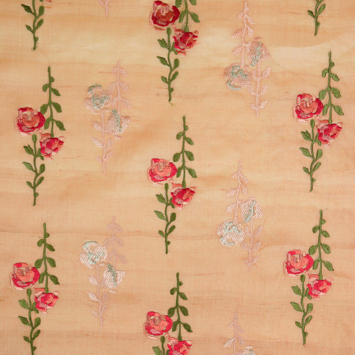 Noura Buta On Peach Tussar Silk Embroidered Fabric