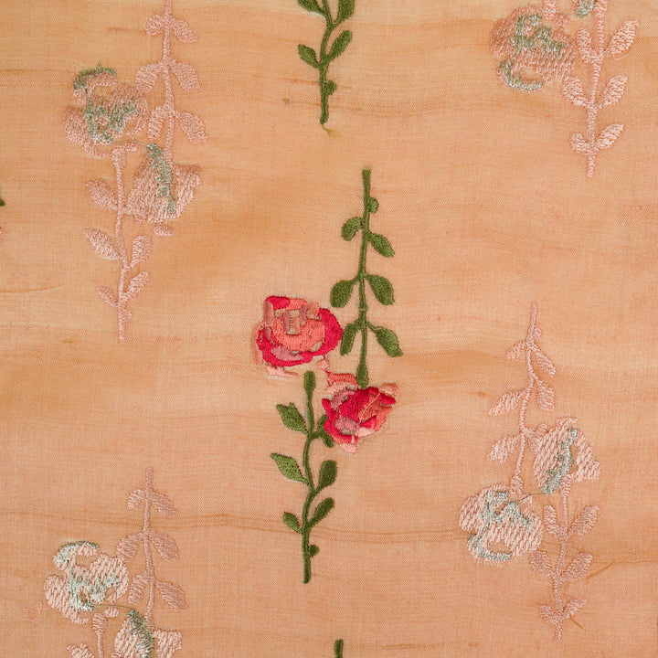Noura Buta On Peach Tussar Silk Embroidered Fabric