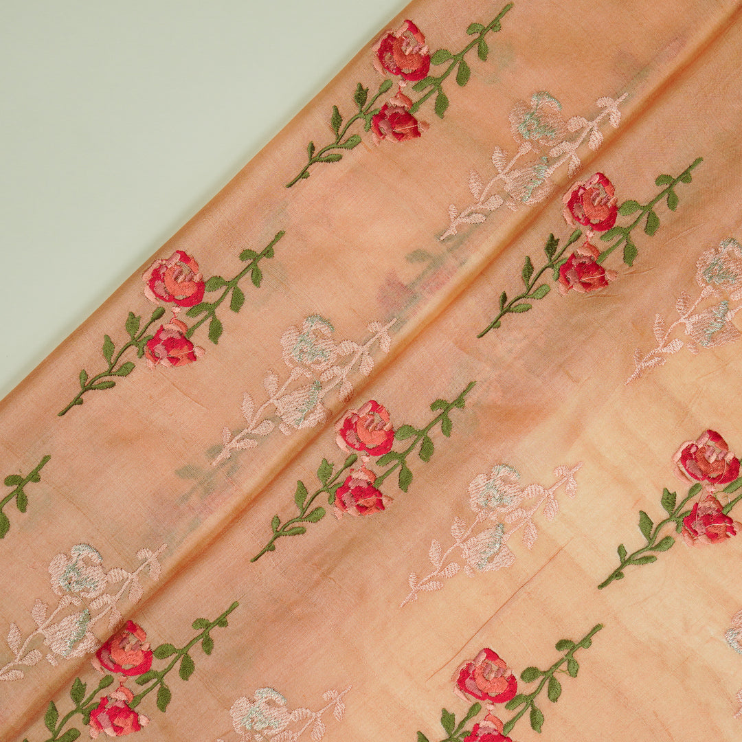 Noura Buta On Peach Tussar Silk Embroidered Fabric