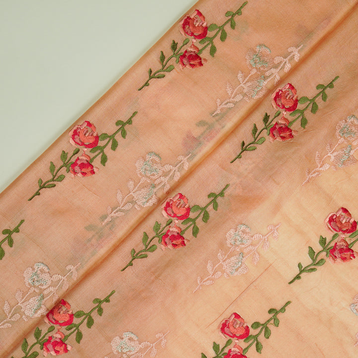 Noura Buta On Peach Tussar Silk Embroidered Fabric