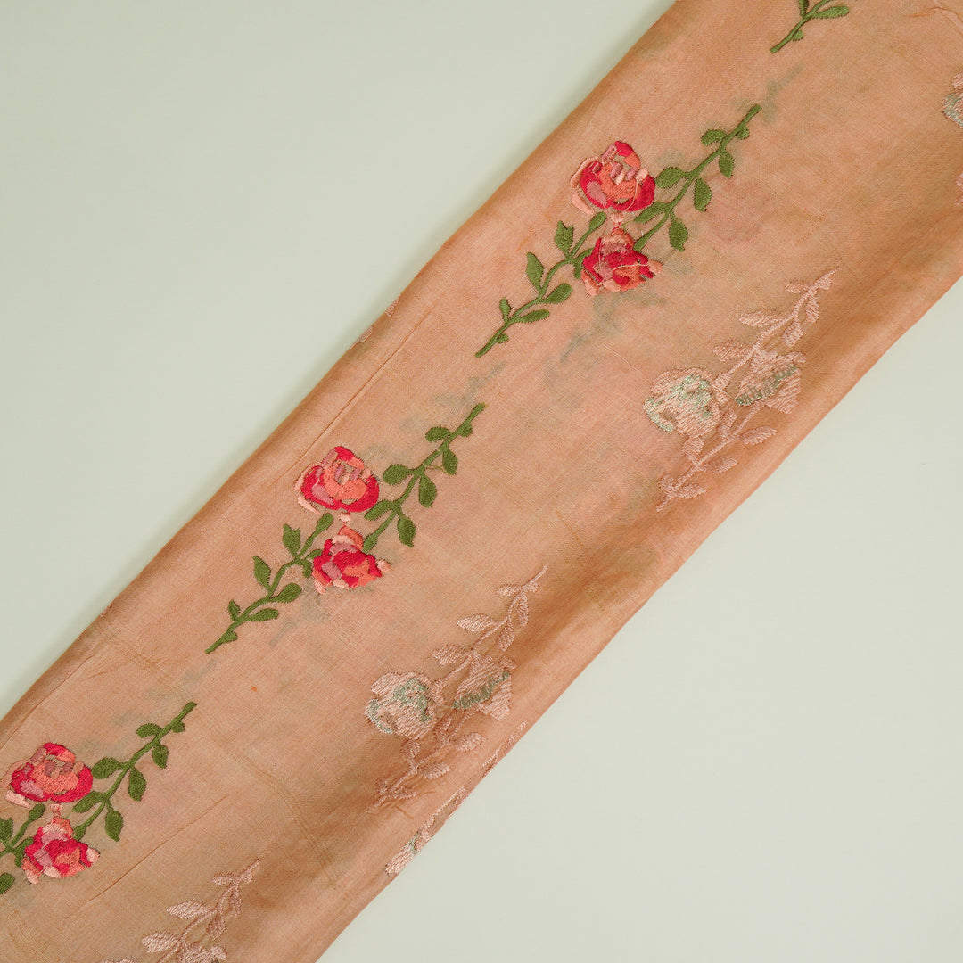 Noura Buta On Peach Tussar Silk Embroidered Fabric