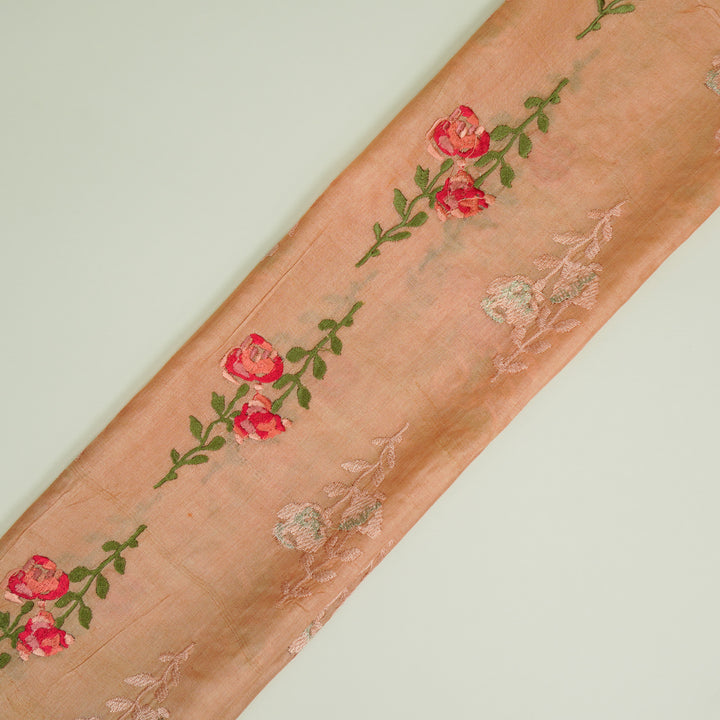 Noura Buta On Peach Tussar Silk Embroidered Fabric