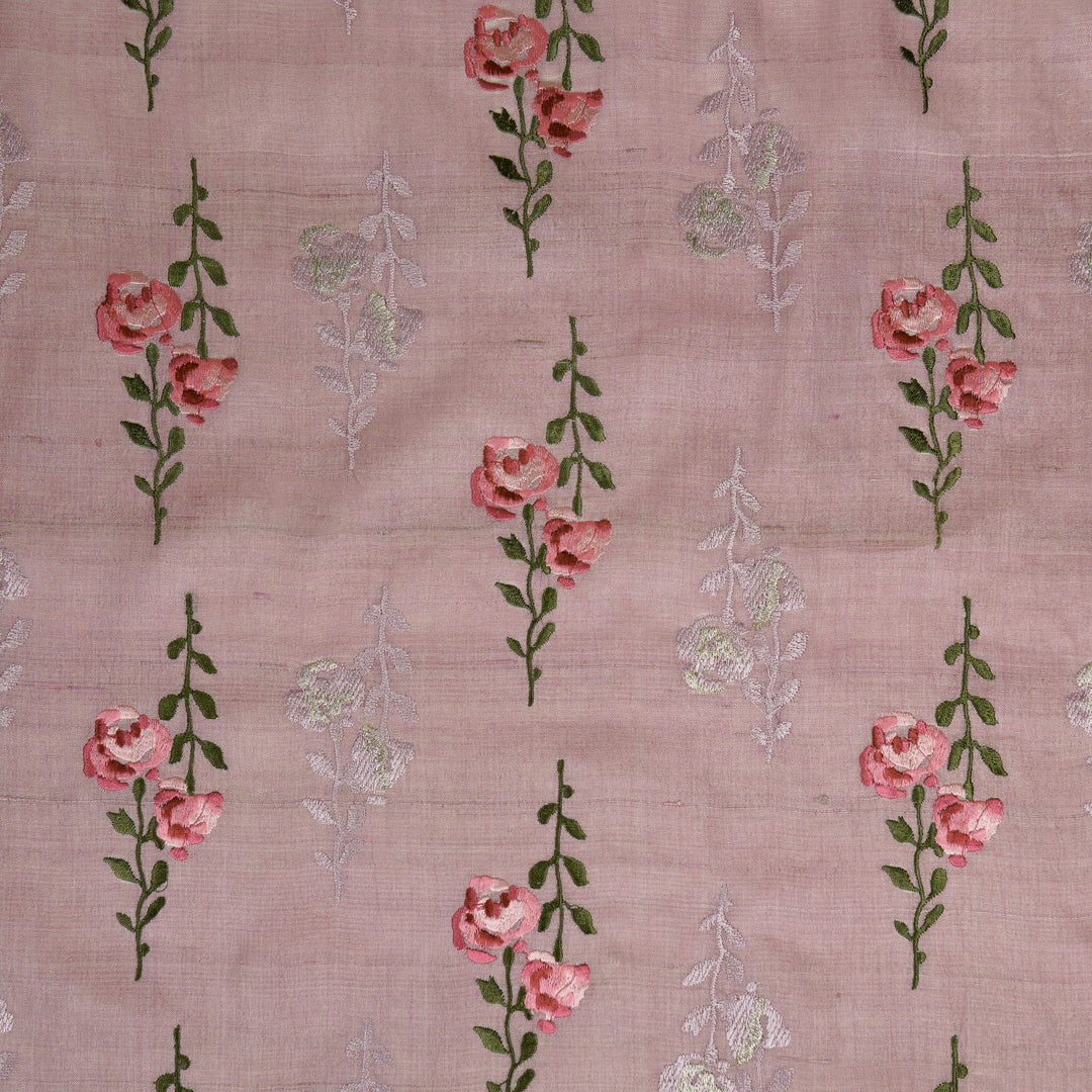 Noura Buta On Lilac Tussar Silk Embroidered Fabric