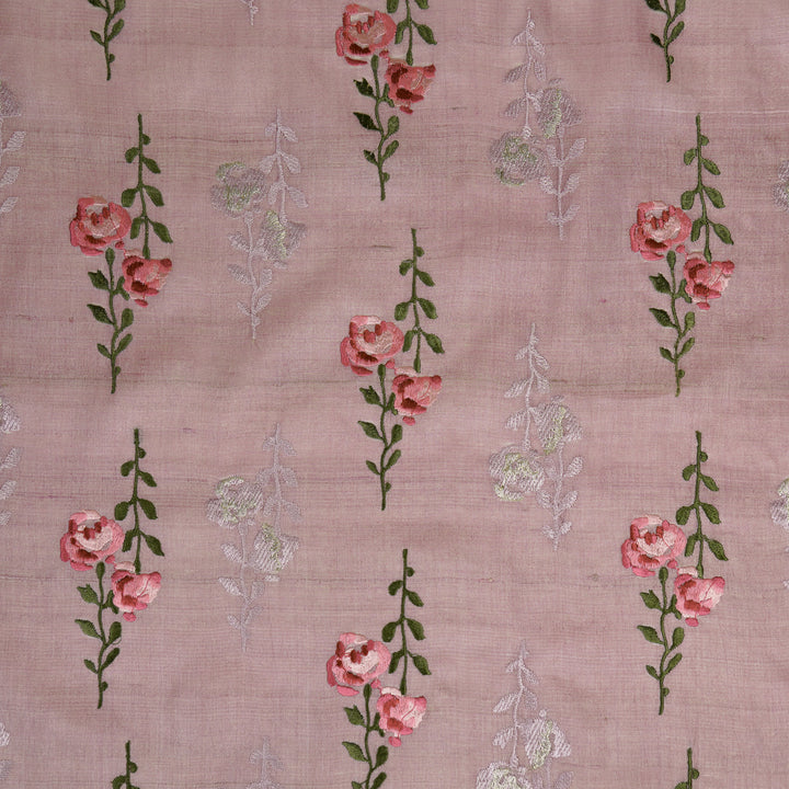 Noura Buta On Lilac Tussar Silk Embroidered Fabric