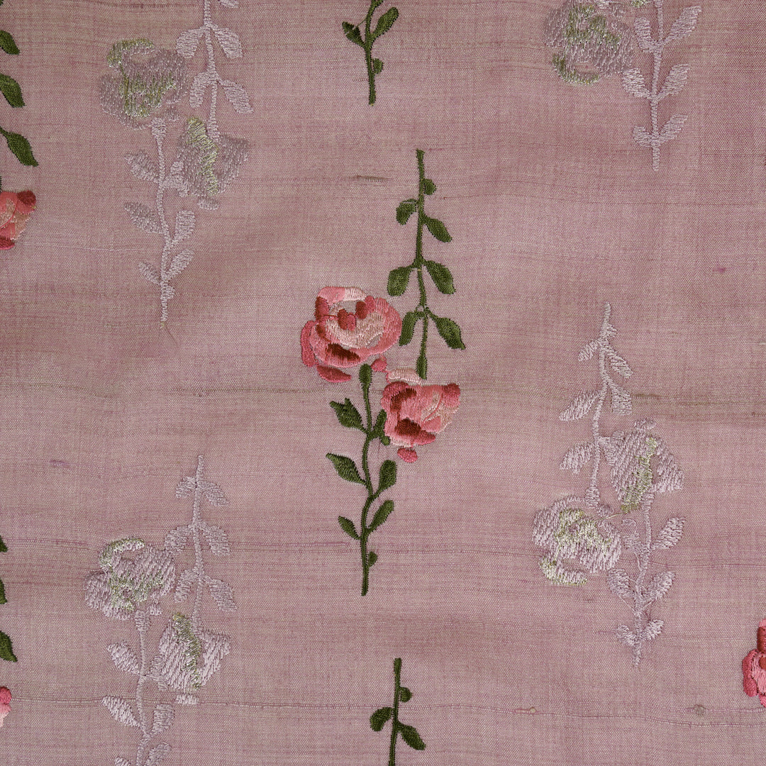 Noura Buta On Lilac Tussar Silk Embroidered Fabric