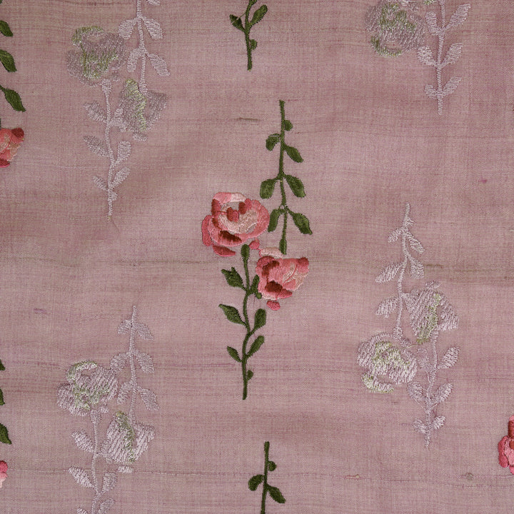Noura Buta On Lilac Tussar Silk Embroidered Fabric