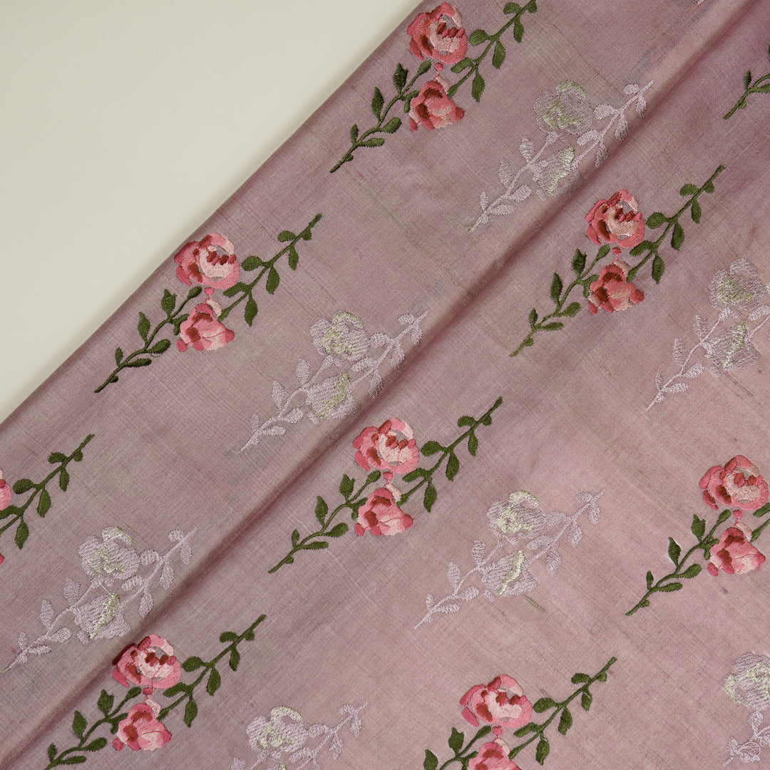 Noura Buta On Lilac Tussar Silk Embroidered Fabric