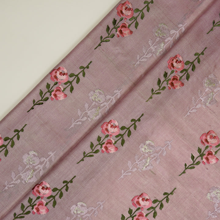 Noura Buta On Lilac Tussar Silk Embroidered Fabric