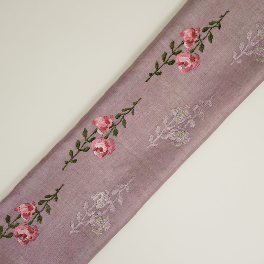 Noura Buta On Lilac Tussar Silk Embroidered Fabric