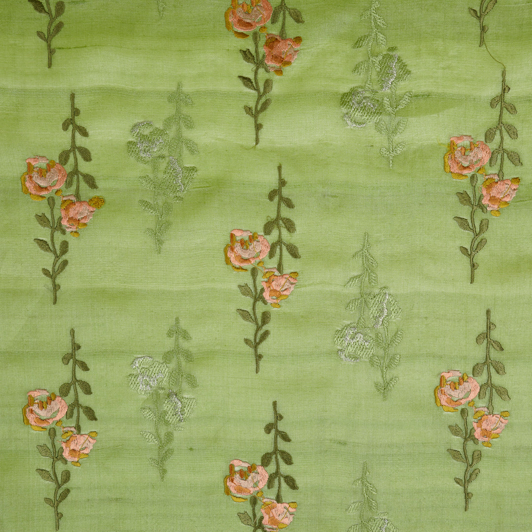 Noura Buta On Pista Green Tussar Silk Embroidered Fabric