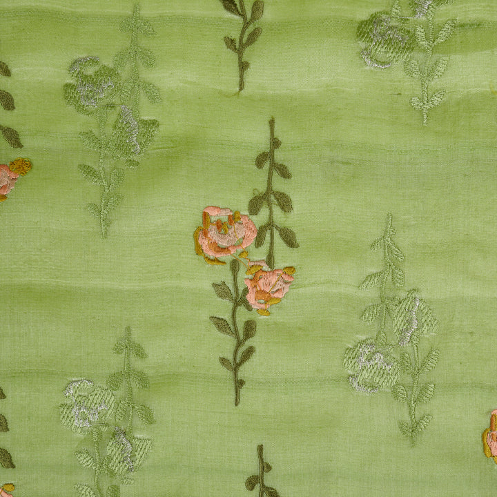 Noura Buta On Pista Green Tussar Silk Embroidered Fabric