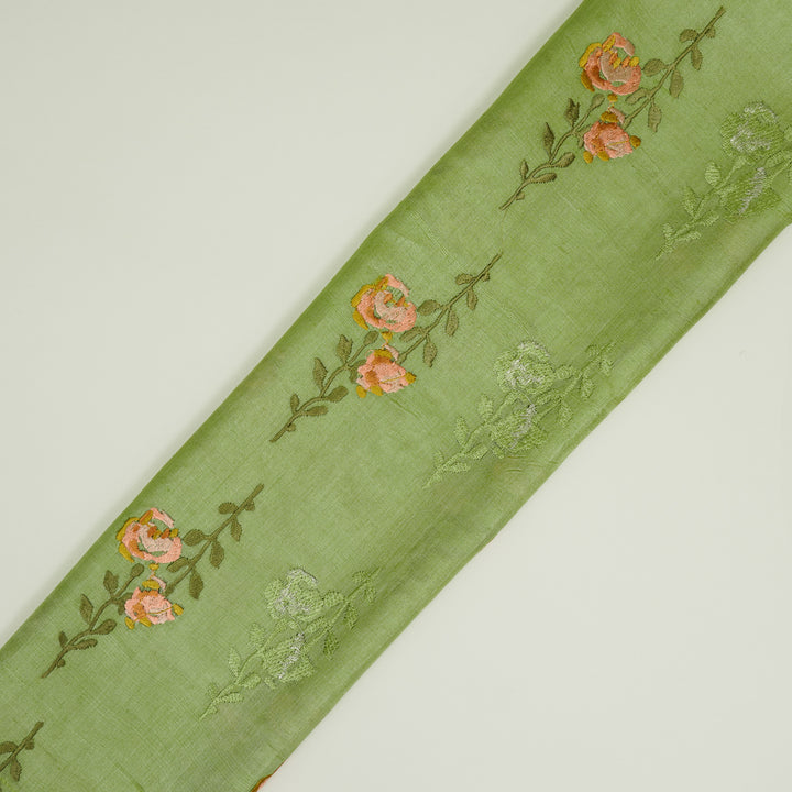 Noura Buta On Pista Green Tussar Silk Embroidered Fabric