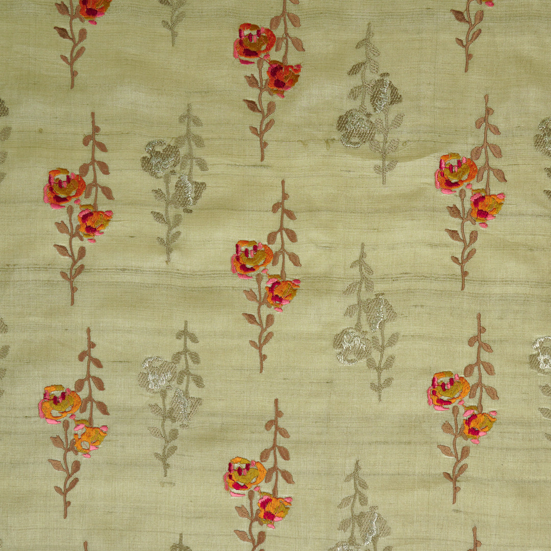 Noura Buta On Beige Tussar Silk Embroidered Fabric