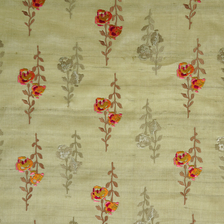 Noura Buta On Beige Tussar Silk Embroidered Fabric