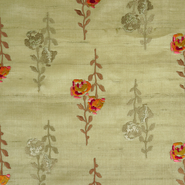 Noura Buta On Beige Tussar Silk Embroidered Fabric