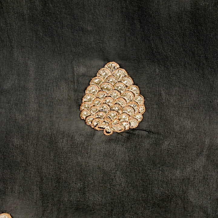 Mukta Buta on Black Semi Georgette Embroidered Fabric