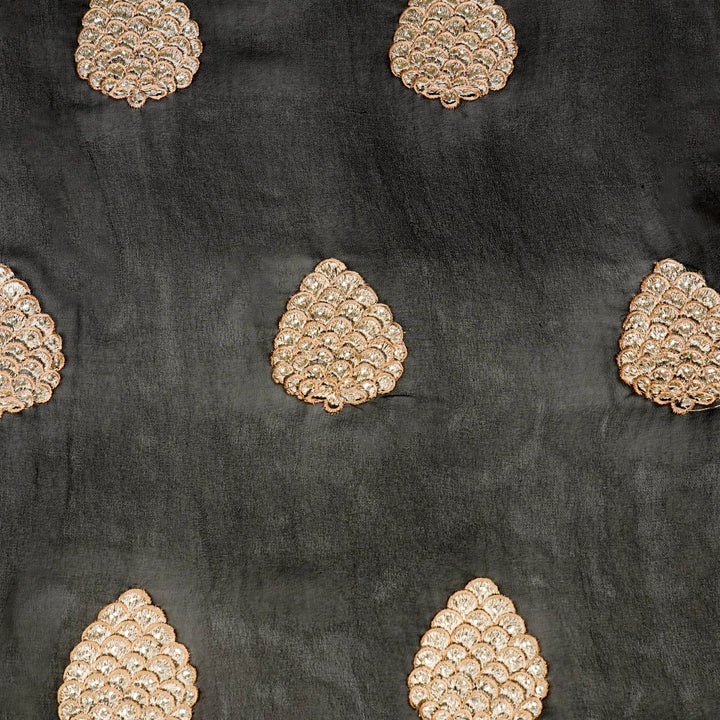 Mukta Buta on Black Semi Georgette Embroidered Fabric