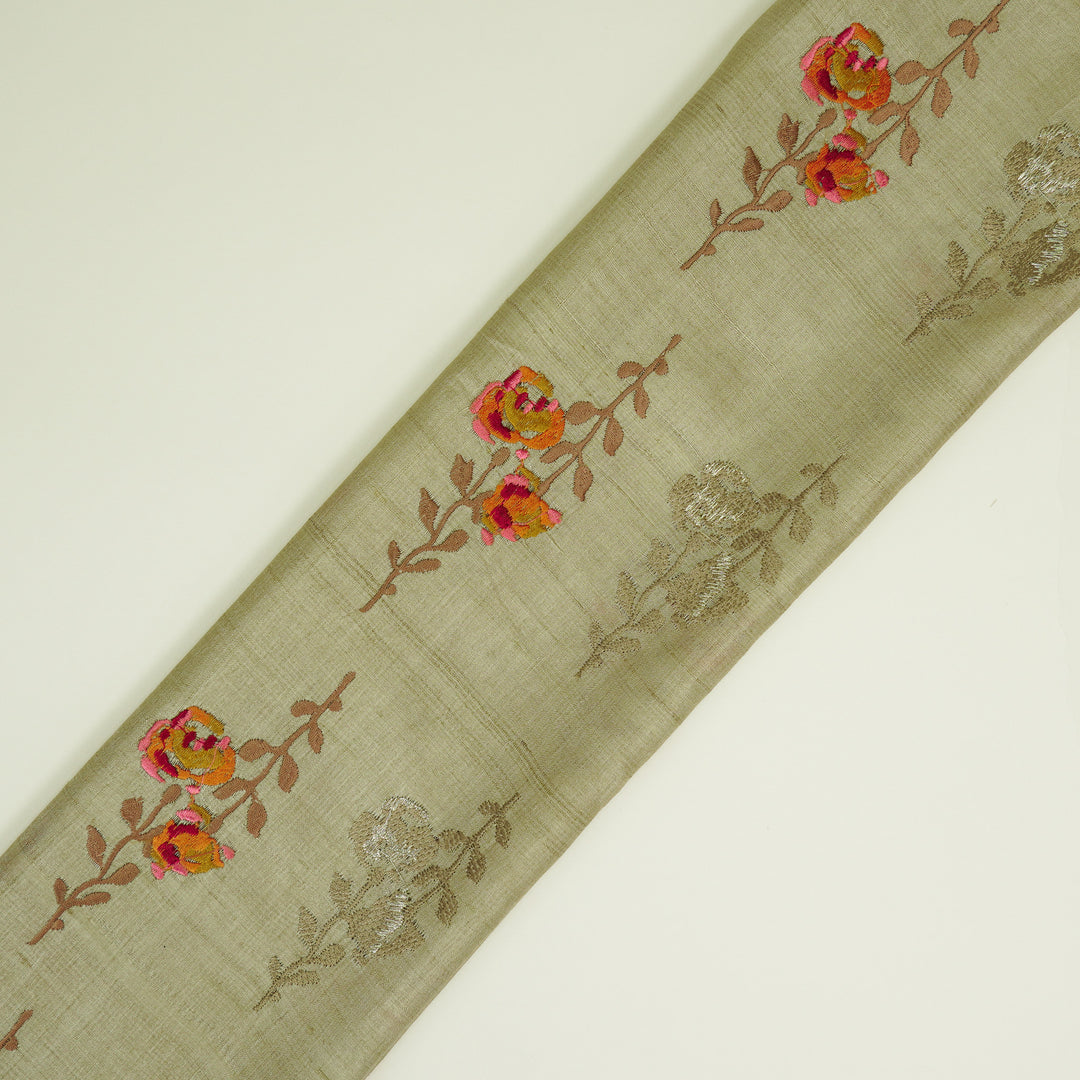 Noura Buta On Beige Tussar Silk Embroidered Fabric