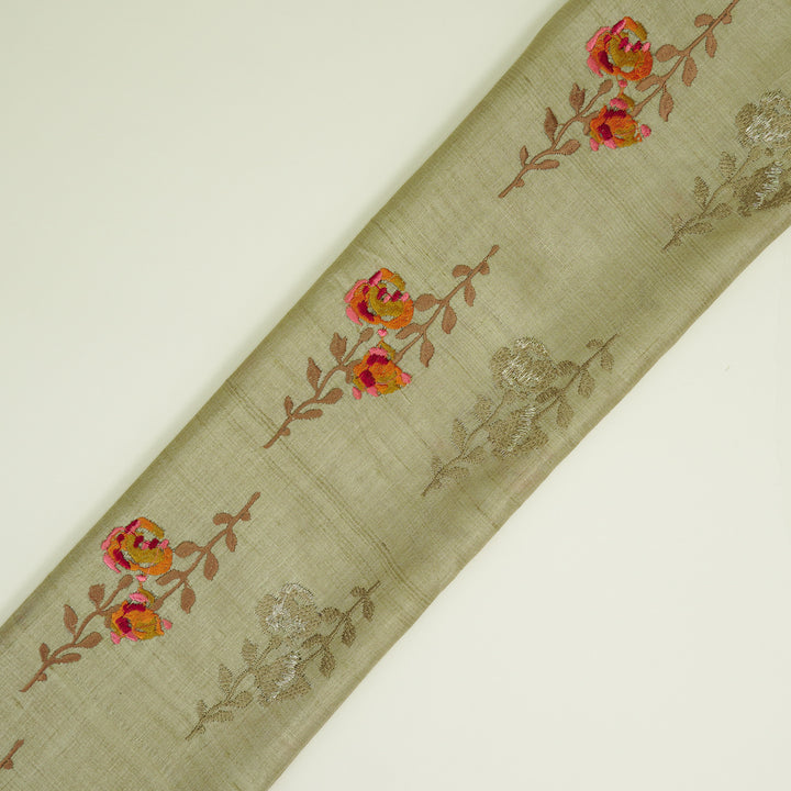 Noura Buta On Beige Tussar Silk Embroidered Fabric