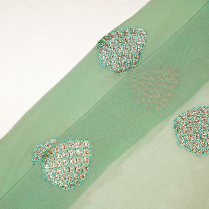 Mukta Buta on Sea Green Semi Georgette Embroidered Fabric
