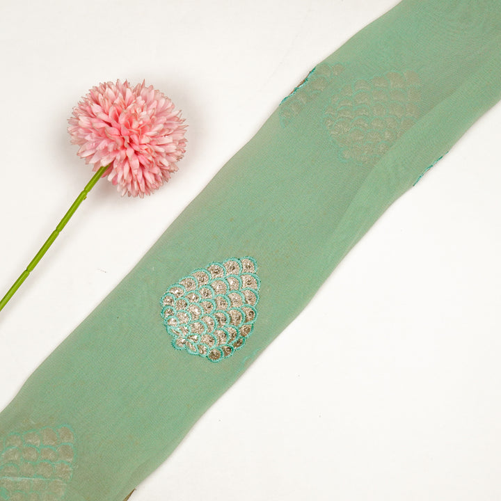 Mukta Buta on Sea Green Semi Georgette Embroidered Fabric