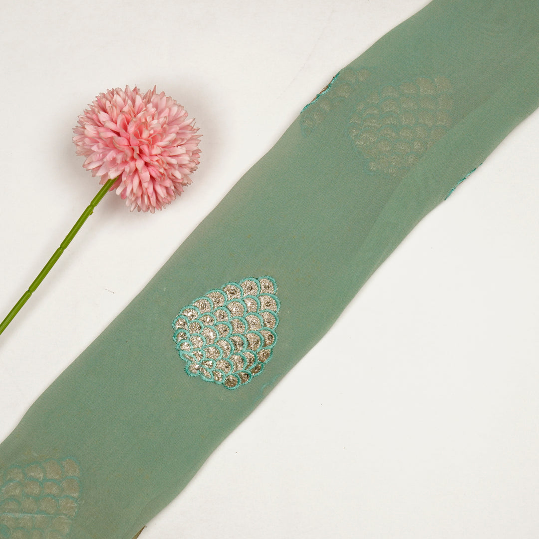 Mukta Buta on Sea Green Semi Georgette Embroidered Fabric