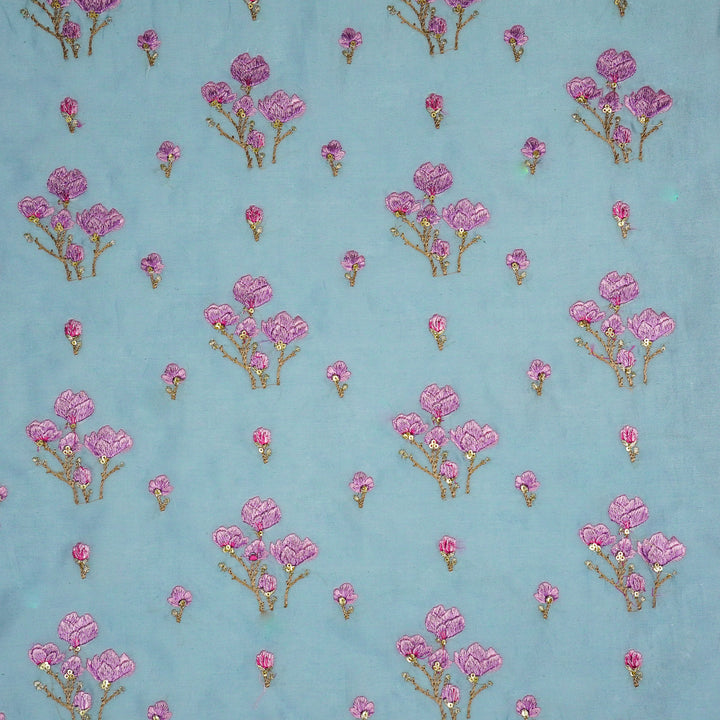 Intisar Buta Buti Mixture on Sky Blue Luxe Silk Chanderi Embroidered Fabric