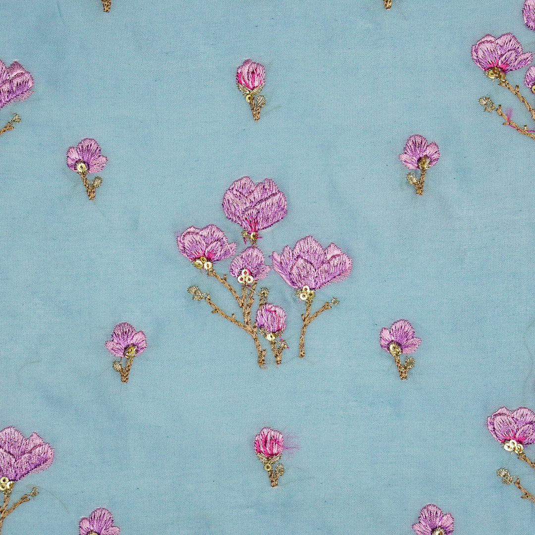 Intisar Buta Buti Mixture on Sky Blue Luxe Silk Chanderi Embroidered Fabric